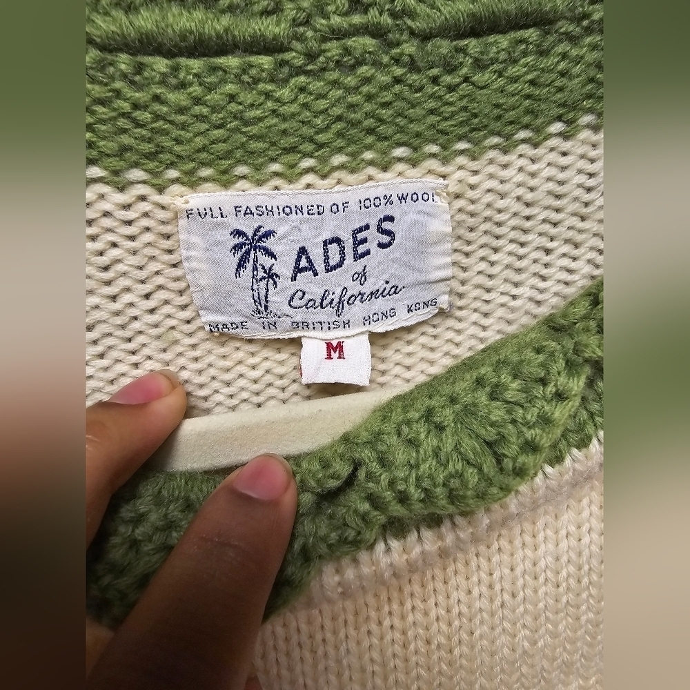 Ades of California Geen and Cream Floral Vintage Sweater Sz. M Wool Granny core - Picture 3 of 8